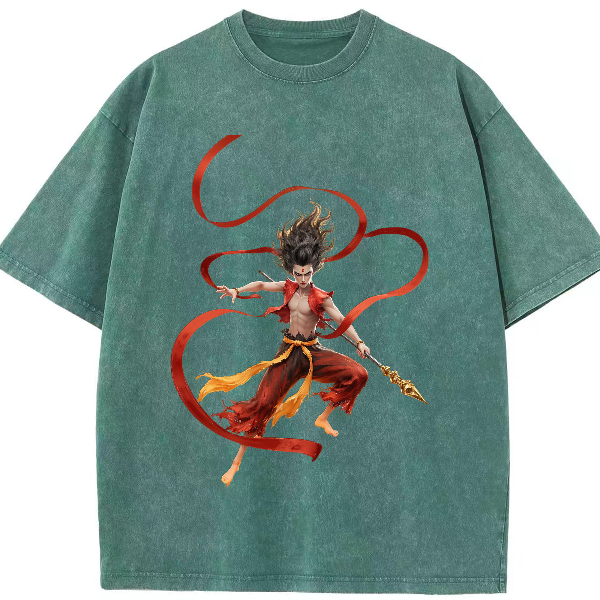 （画像用） Ne Zha 2 ナタ 魔童の大暴れ 綿100% ヴィンテージ風 半袖Tシャツ（フロントプリント）